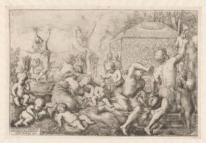 Bacchanal mit Altar, Faun und Silenus von Giovanni Andrea Podesta
