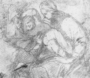 Die Madonna und das Kind mit einem knienden Heiligen