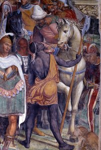Wie Benedikt die zwei jungen Römer Maurus und Placidus trifft (Detail) von Giovanni Antonio Bazzi Sodoma