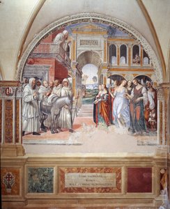 Wie Fiorenzo Prostituierte ins Kloster schickt - Fresko des Kreuzgangs von Antonio Bazzi genannt il Sodoma (1477 - 1549), das das Leben von St. Benedikt von Nursia (480 - 567) erzählt, Gründer des Benediktinerordens von Giovanni Antonio Bazzi Sodoma