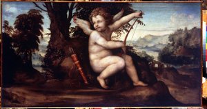 Landschaft mit Amor - Gemälde von Giovanni Antonio Bazzi, genannt Il Sodoma (1477-1549) - Öl auf Leinwand, 68 x 129 cm, um 1510 - Schule von Siena, italienische Renaissance - Eremitage, Sankt Petersburg