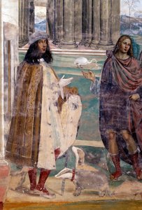 Benedikt repariert ein zerbrochenes Sieb (Selbstporträt des Künstlers) (Detail) von Giovanni Antonio Bazzi Sodoma