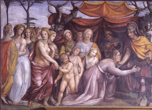 Die Sala delle Nozze di Alessandro e Rossana (Detail von Alexander dem Großen mit der Familie von Darius III.) von Giovanni Antonio Bazzi Sodoma