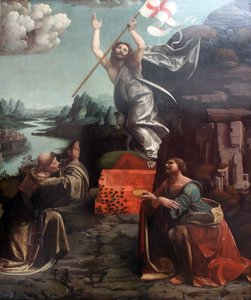 Die Auferstehung Christi mit dem heiligen Leonard von Noblac und Lucia von Giovanni Antonio Boltraffio