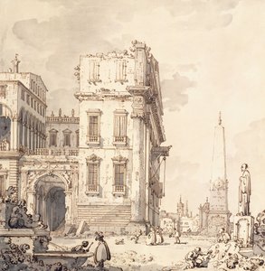 Ein Capriccio eines venezianischen Palastes mit Blick auf eine Piazza mit einem Obelisken von Giovanni Antonio Canal