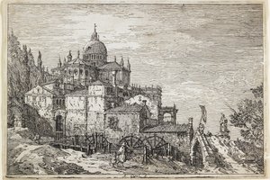 Landschaft mit Kirche, Häusern und Mühle von Giovanni Antonio Canal