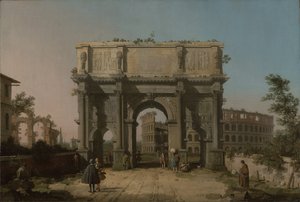 Ansicht des Konstantinsbogens mit dem Kolosseum von Giovanni Antonio Canal