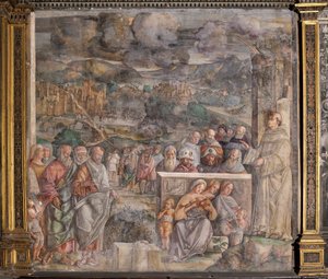 Der heilige Antonius kommt in Padua an und stellt Frieden zwischen den Bürgern her von Giovanni Antonio Corona
