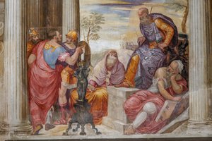 Detail der Barmherzigkeit des Scipio, Kaminzimmer, ca. 1560-65 von Giovanni Antonio Fasolo