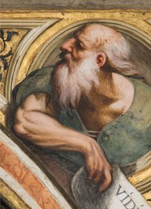 Zentrales Kirchenschiff, Dritter südlicher Bogen, Il Pordenone 1520, Büste mit Prophet (Detail) von Giovanni Antonio Pordenone