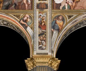 Zentrales Schiff, zweiter und dritter südlicher Spann, IL Pordenone 1520, Büsten mit Propheten von Giovanni Antonio Pordenone