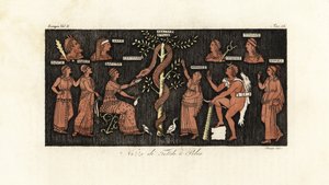 Herakles bei seiner 11. Arbeit, goldene Äpfel aus dem Garten der Hesperiden nehmend, bewacht von der Schlange Ladon von Giovanni Antonio Sasso