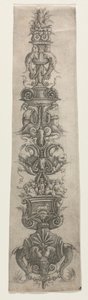 Aufrechte Arabeske mit Masken, Cupidos und Nereiden von Giovanni Antonio da Brescia