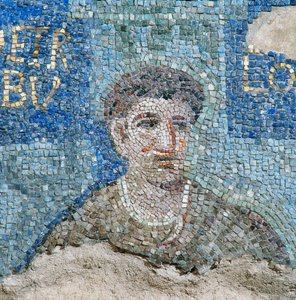 Ein Apostel, Detail des Mosaiks der zwölf Stämme Israels und der zwölf Apostel, von der Lombardischen Schule, in der Kapelle von San Aquilino, in der Basilika San Lorenzo Maggiore in Mailand