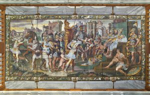 Odysseus und Ajax wetteifern um die Rüstung des Achilles vor den Gerichten, Odysseus-Halle von Giovanni Battista Castello