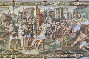 Odysseus und Ajax wetteifern um die Rüstung des Achilles vor den Gerichten, Odysseus-Saal (Detail)