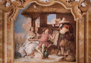 Palazzina: Zweiter Raum oder Raum von Ariosto mit Fresken aus Orlando Furioso: Angelica und Medoro im Haus des Hirten von Giovanni Battista Tiepolo