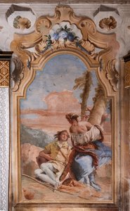 Palazzina: Zweiter Raum oder Raum von Ariosto mit Fresken aus Orlando Furioso: Angelica und Medoro ritzen ihre Namen in die Rinde der Pflanzen