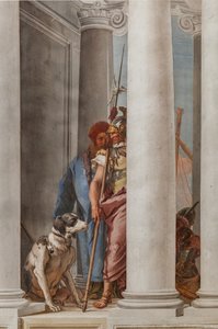 Palazzina (Kleines Gebäude), die Eingangshalle: "Die griechische Flotte in Aulis", Detail eines Hundes und eines Soldaten von Giovanni Battista Tiepolo