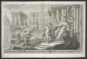 Eine weibliche Figur wird gekrönt, aus Nuova Pianta di Roma, data in luce de G. Nolli von Giovanni Battista (after) Nolli