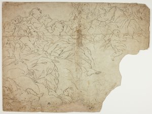 Heilige oder allegorische Figuren und Putti auf Wolken von Giovanni Battista Beinaschi