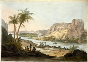 Außenansicht der beiden Tempel von Abu Simbul, aus Platten zur Veranschaulichung der Forschungen in Ägypten und Nubien, veröffentlicht 1822