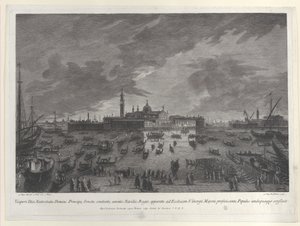 Nächtliche Ansicht der Prozession am Heiligabend des Dogen und des venezianischen Senats nach San G..., 1763 von Giovanni Battista Brostoloni