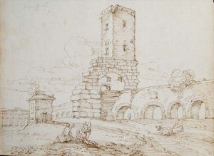 Figuren vor einem Aquädukt von Giovanni Battista Busiri