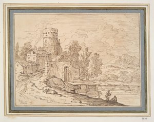 Landschaft mit Schloss am Wasser