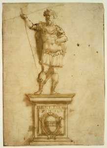 Statue eines stehenden Kriegers auf einem Sockel
