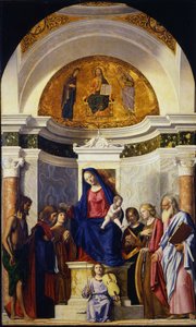 Jungfrau und Kind mit den Heiligen Johannes dem Täufer, Cosmas und Damian, Katharina und Paulus, ca. 1506-1507 von Giovanni Battista Cima da Conegliano