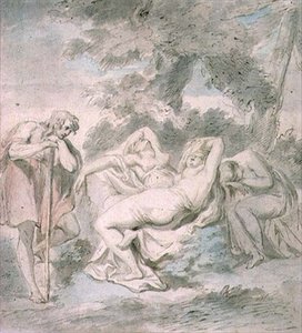 Cimon und Iphigenia: mit zwei weiblichen Begleitern in einer Landschaft