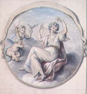 Venus bindet ihr Haar mit einem Kranz, begleitet von Cupidos