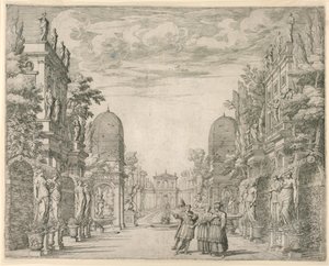 Bühnenbild für Szene 3, "La Vita Humana overo," aus "Il Trionfo della Pieta"