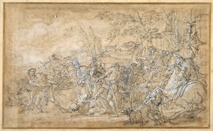 Gefangene, darunter ein Bischof, werden vor den Triumphwagen eines römischen Generals geschleppt und gebunden