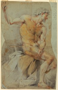 Zeichnung, Studie eines nackten älteren Mannes, Bacchus oder einer seiner Gefährten von Giovanni Battista Merano