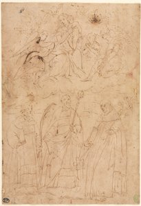 Madonna und Kind in Herrlichkeit über drei Heiligen, um 1570