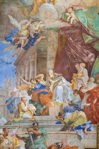 Das Wunder der Ketten im Zentrum der Kassettendecke (Detail) von Giovanni Battista Parodi