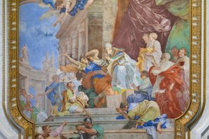 Das Wunder der Ketten in der Mitte der Kassettendecke (Detail) von Giovanni Battista Parodi