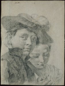 Ein Junge mit Federhut und ein junges Mädchen von Giovanni Battista Piazzetta
