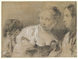 Junge mit einem Ei, Mädchen mit einer Henne und eine zuschauende Frau von Giovanni Battista Piazzetta