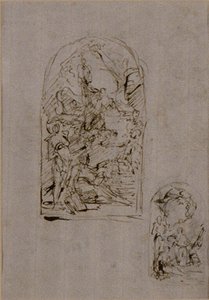 Skizzen für einen Altar mit der Heiligen Margareta von Cortona, dem Heiligen Sebastian und dem Heiligen Rochus (recto); Zwei Skizzen für einen Altar (verso) von Giovanni Battista Piazzetta