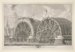 Ansicht eines Teils der geplanten Brücke bei Blackfriars, London, im August 1764 von Robert Mylne, Architekt, graviert von Piranesi in Rom von Giovanni Battista Piranesi