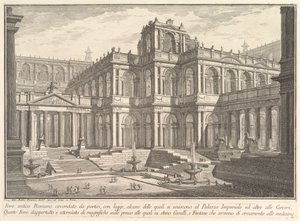 Antikes römisches Forum, umgeben von Portiken, mit Loggien, von denen einige kommunizieren w..., ca. 1750 von Giovanni Battista Piranesi