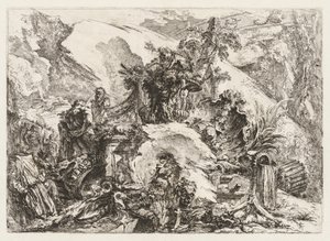 Grotesken: Ruinen mit Totenkopf und Skelett