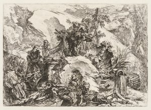 Groteschi: Ruinen mit Totenkopf und Skelett