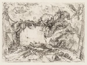Groteschi: Ruinen mit Schädeln und einer rauchenden Vase