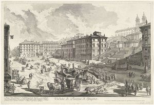 Piazza di Spagna in Rom Gesichter von Rom Veduten von Rom gezeichnet und gestochen von Giambattista Piranesi, Architekt aus Venedig (Serie)