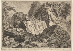 Platte 7: Antiker Altar, auf dem in der Antike Opfer dargebracht wurden, umgeben von anderen, 1743 von Giovanni Battista Piranesi