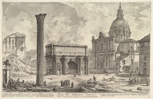 Der Bogen des Septimius Severus, mit der Kirche S. Martina rechts (Arco di Settimio Severo), aus "Vedute di Roma" von Giovanni Battista Piranesi